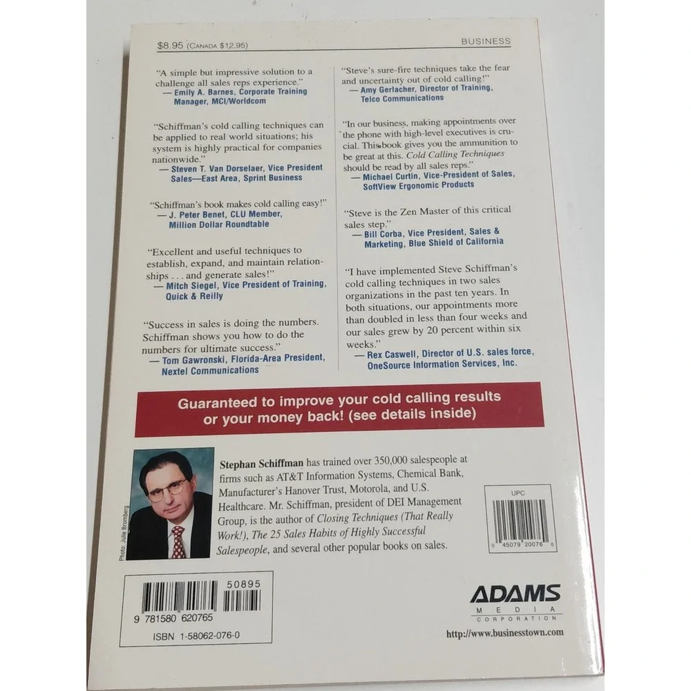 Cold Calling Techniques That Really Work Stephan Schiffman 4th Edition 1999 PB